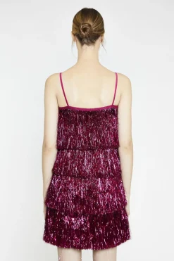 Glamorous Mini Dresses|Mini Dresses|Pink-Tinsel Fringe Mini-Dress -