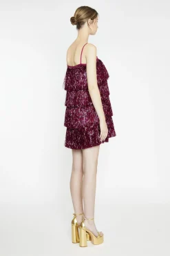 Glamorous Mini Dresses|Mini Dresses|Pink-Tinsel Fringe Mini-Dress -