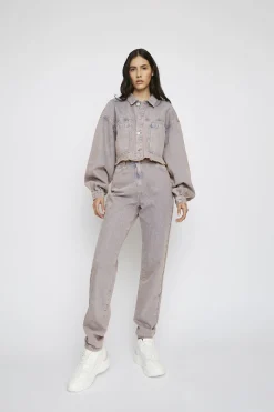 Glamorous High Waisted Jeans|Straight Leg Jeans|Pink-Tint Straight-Leg High-Waisted Jeans -