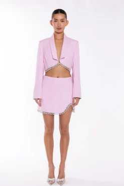 Glamorous Co-ords|Blazers|Pink-Tweed Diamante Trim Crop-Blazer -