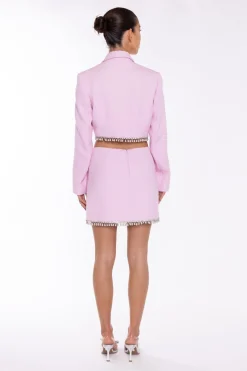 Glamorous Co-ords|Blazers|Pink-Tweed Diamante Trim Crop-Blazer -