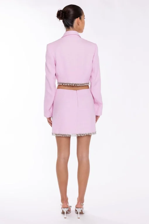 Glamorous Co-ords|Blazers|Pink-Tweed Diamante Trim Crop-Blazer -