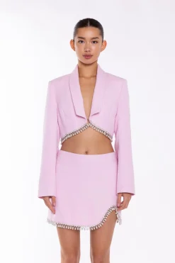 Glamorous Co-ords|Blazers|Pink-Tweed Diamante Trim Crop-Blazer -