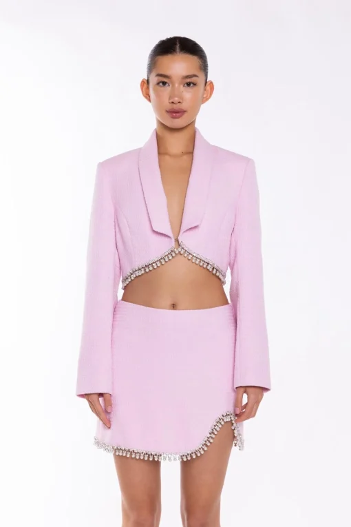 Glamorous Co-ords|Mini Skirts|Pink-Tweed Diamante Trim Mini-Skirt -