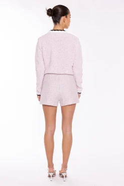 Glamorous Co-ords|Woven Shorts|Pink-White Tweed Mini Shorts -