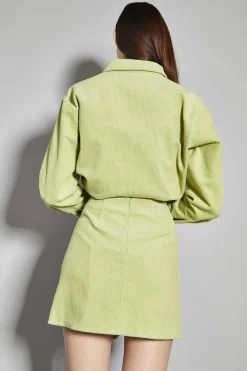 Glamorous Mini Skirts|Pistachio-Corduroy A-Line Mini-Skirt -