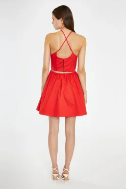 Glamorous Day Dresses|Mini Dresses|Poppy-Red Cross-Over Halterneck Corset Mini-Dress -