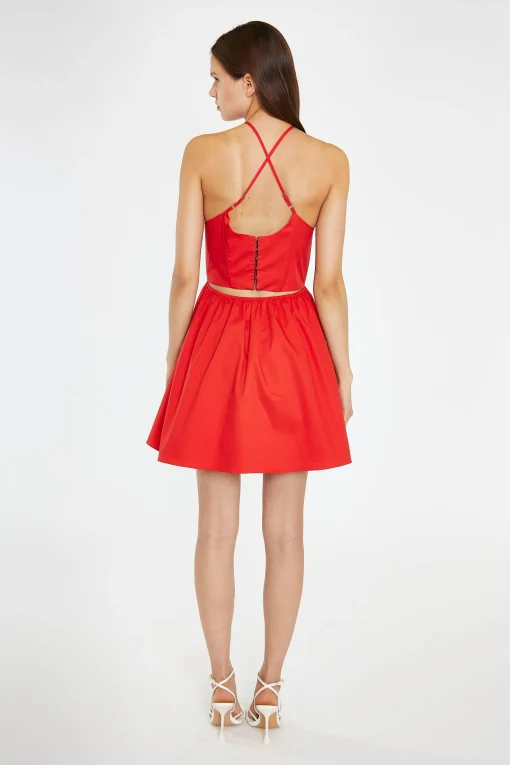 Glamorous Day Dresses|Mini Dresses|Poppy-Red Cross-Over Halterneck Corset Mini-Dress -