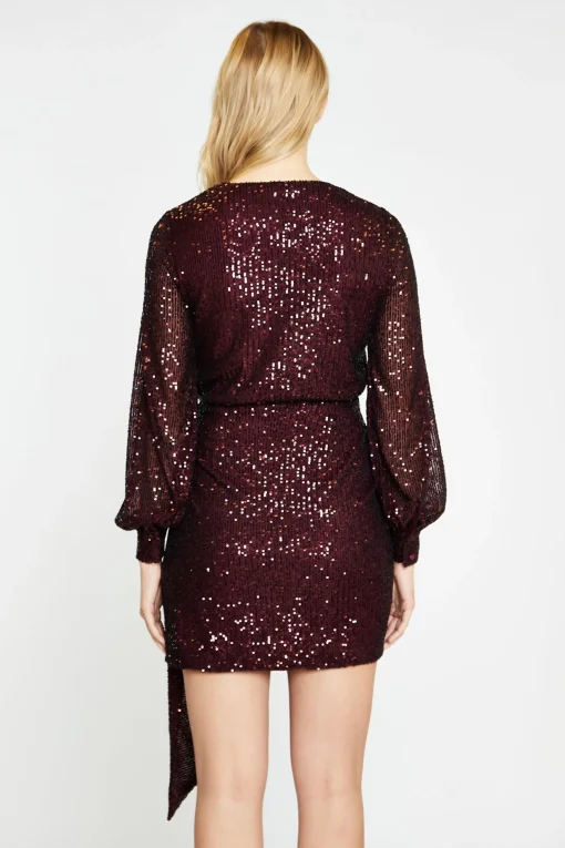 Glamorous Go To Partywear|Party Dresses|Port-Red Sequin Wrap-Front Mini-Dress -