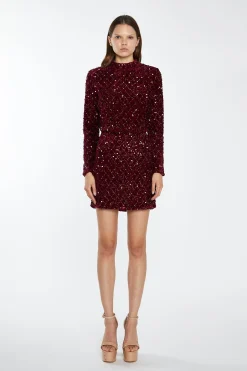 Glamorous Best Dressed Guest|Going Out Skirts|Port-Red Velvet-Sequin Mini-Skirt -