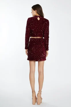 Glamorous Best Dressed Guest|Going Out Skirts|Port-Red Velvet-Sequin Mini-Skirt -