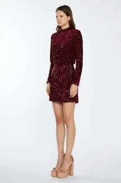 Glamorous Best Dressed Guest|Going Out Skirts|Port-Red Velvet-Sequin Mini-Skirt -