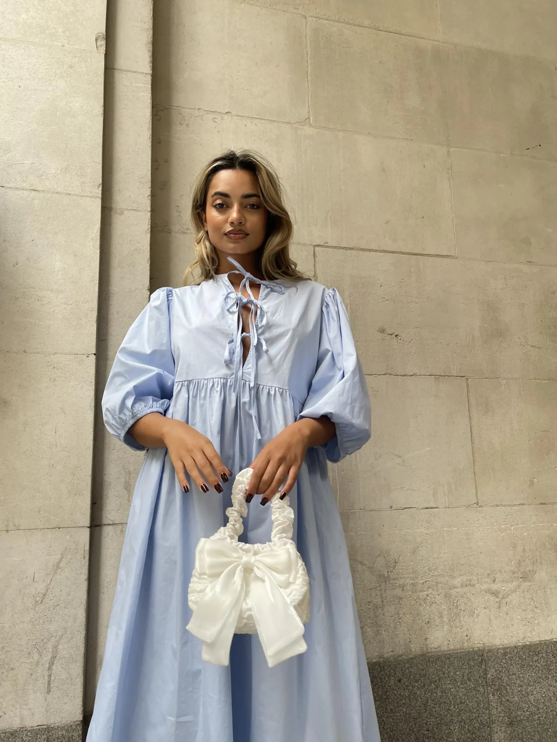 Glamorous Day Dresses|Midi & Midaxi Dresses|Powder-Blue Tie-Front Midi-Dress -