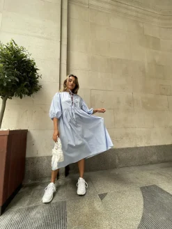 Glamorous Day Dresses|Midi & Midaxi Dresses|Powder-Blue Tie-Front Midi-Dress -