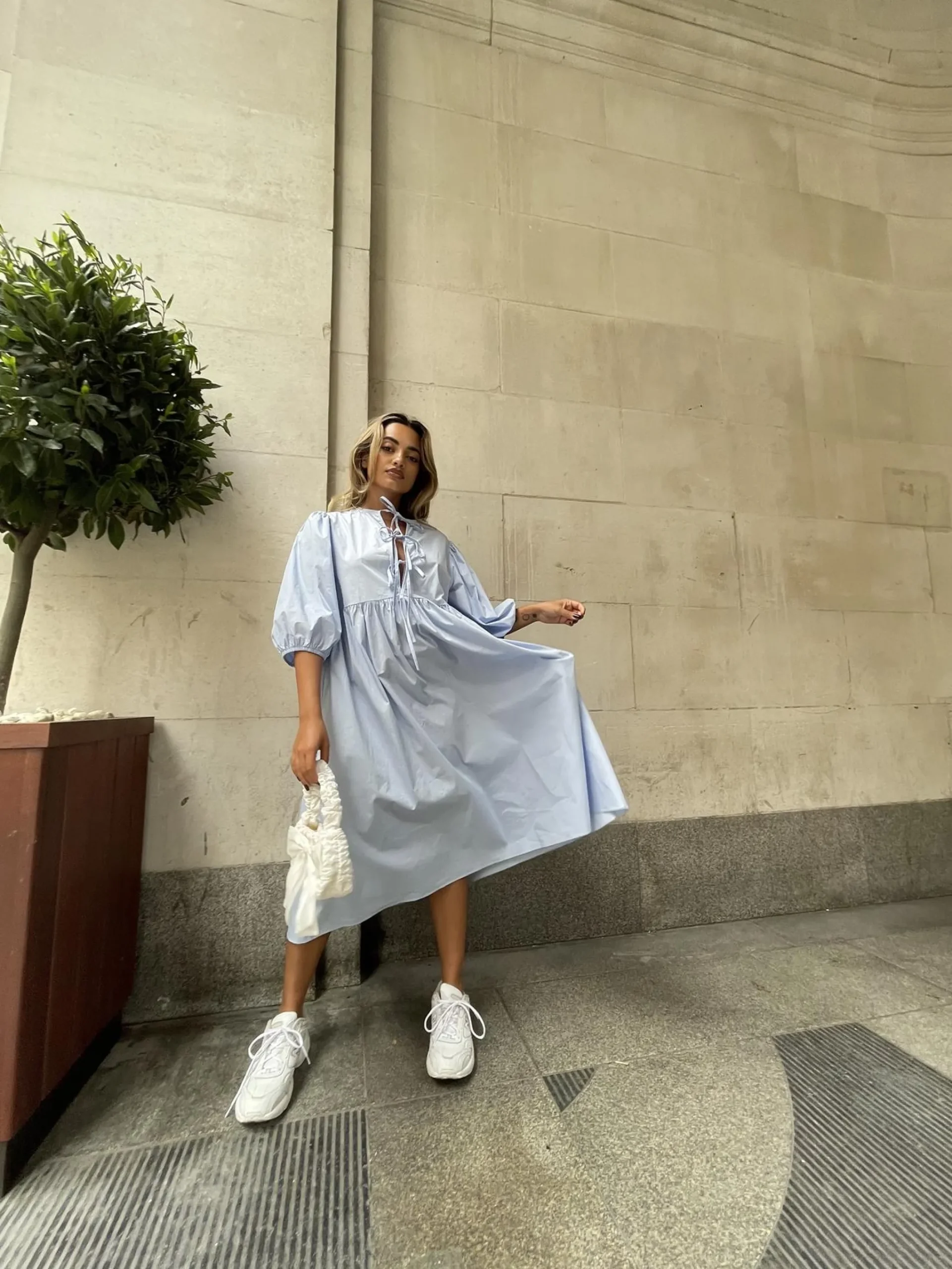 Glamorous Day Dresses|Midi & Midaxi Dresses|Powder-Blue Tie-Front Midi-Dress -