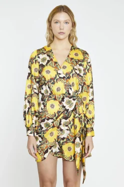 Glamorous Day Dresses|Mini Dresses|Psychedelic Multi-Floral Wrap Mini-Dress -