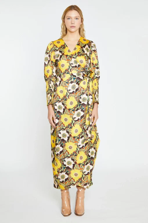 Glamorous Day Dresses|Wrap Dressses|Psychedelic Multi-Floral Wrap Maxi-Dress -