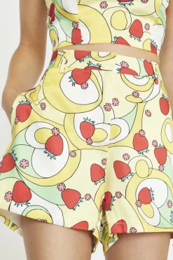 Glamorous Woven Shorts|Psychedelic Strawberry High-Waist Mini-Shorts -
