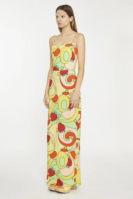 Glamorous Maxi Dresses|Maxi Dresses|Psychedelic-Strawberry Slim-Spaghetti-Strap Maxi-dress -