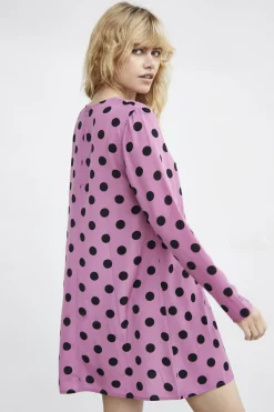 Glamorous Day Dresses|Mini Dresses|Purple Black Spot Long-Sleeve Mini-dress -