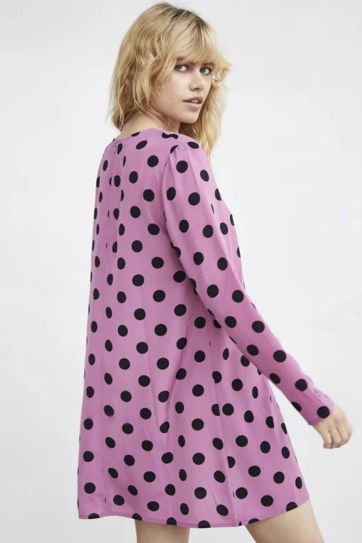 Glamorous Day Dresses|Mini Dresses|Purple Black Spot Long-Sleeve Mini-dress -