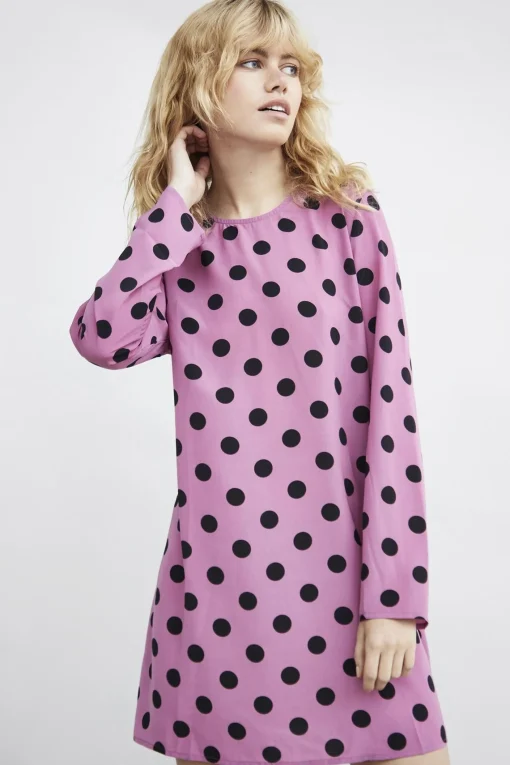 Glamorous Day Dresses|Mini Dresses|Purple Black Spot Long-Sleeve Mini-dress -