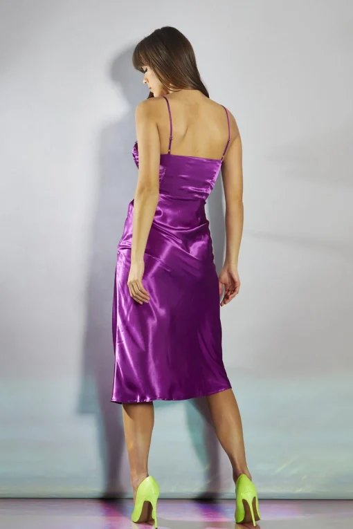 Glamorous Go To Partywear|Party Dresses|Purple Gathered Bust-Cup Midi-Dress -