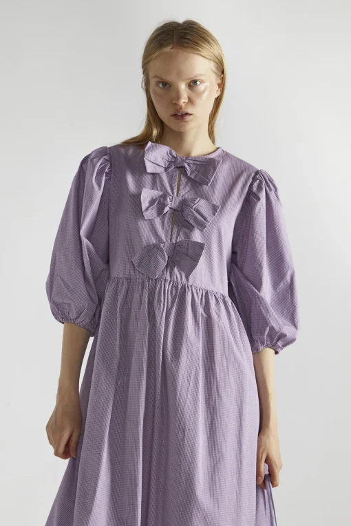 Glamorous Midi & Midaxi Dresses|Midi & Midaxi Dresses|Purple Gingham Bow Detail Midi-Dress -
