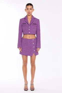 Glamorous Blazers|Purple-Check Cropped-Blazer -