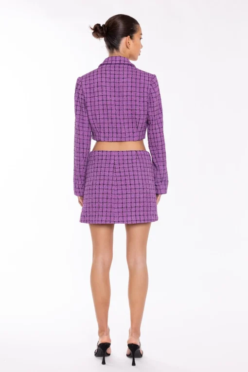 Glamorous Blazers|Purple-Check Cropped-Blazer -
