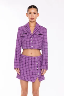 Glamorous Blazers|Purple-Check Cropped-Blazer -