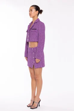 Glamorous Blazers|Purple-Check Cropped-Blazer -