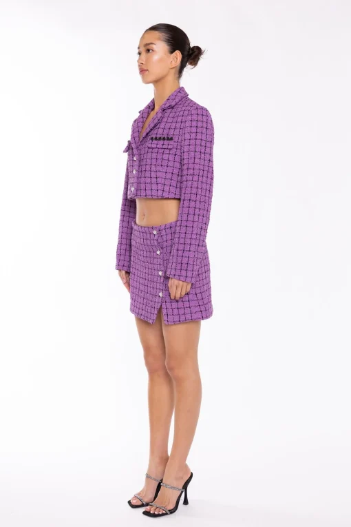 Glamorous Blazers|Purple-Check Cropped-Blazer -