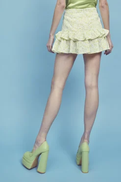 Glamorous Bottoms|Co-ords|Quinn Co-ord Tiered Ruffle Mini-Skirt -Pale-Yellow Ditsy -