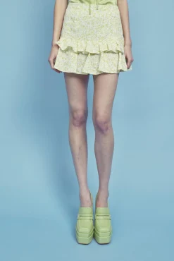 Glamorous Bottoms|Co-ords|Quinn Co-ord Tiered Ruffle Mini-Skirt -Pale-Yellow Ditsy -