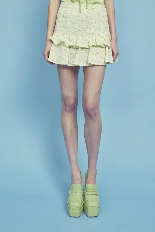 Glamorous Bottoms|Co-ords|Quinn Co-ord Tiered Ruffle Mini-Skirt -Pale-Yellow Ditsy -