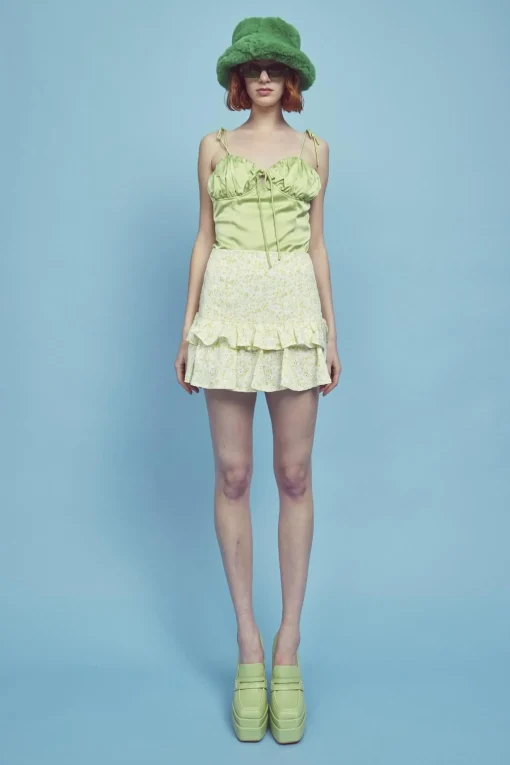 Glamorous Bottoms|Co-ords|Quinn Co-ord Tiered Ruffle Mini-Skirt -Pale-Yellow Ditsy -