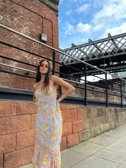 Glamorous Best Dressed Guest|Chic Escapes|Rainbow Swirl Asymmetric Hanky Hem Midi-dress -