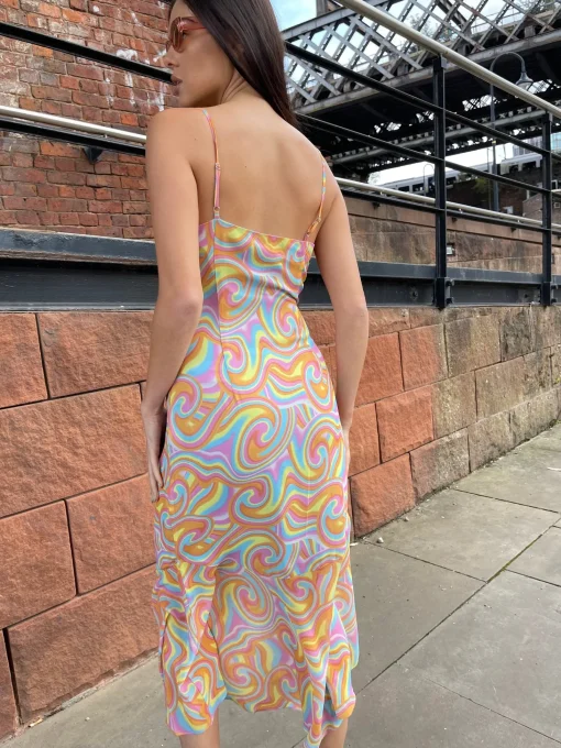Glamorous Best Dressed Guest|Chic Escapes|Rainbow Swirl Asymmetric Hanky Hem Midi-dress -