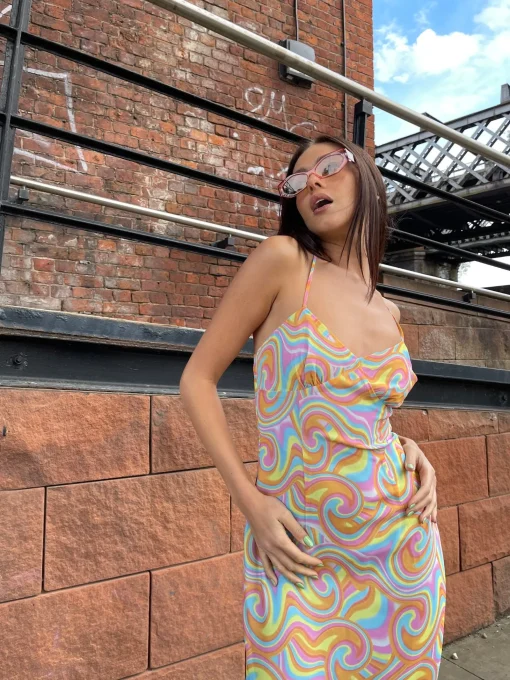 Glamorous Best Dressed Guest|Chic Escapes|Rainbow Swirl Asymmetric Hanky Hem Midi-dress -