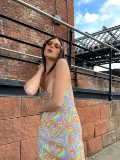 Glamorous Best Dressed Guest|Chic Escapes|Rainbow Swirl Asymmetric Hanky Hem Midi-dress -