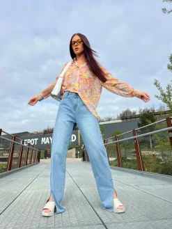 Glamorous Best Dressed Guest|Chic Escapes|Rainbow Swirl Button-Front Long Sleeve -shirt -