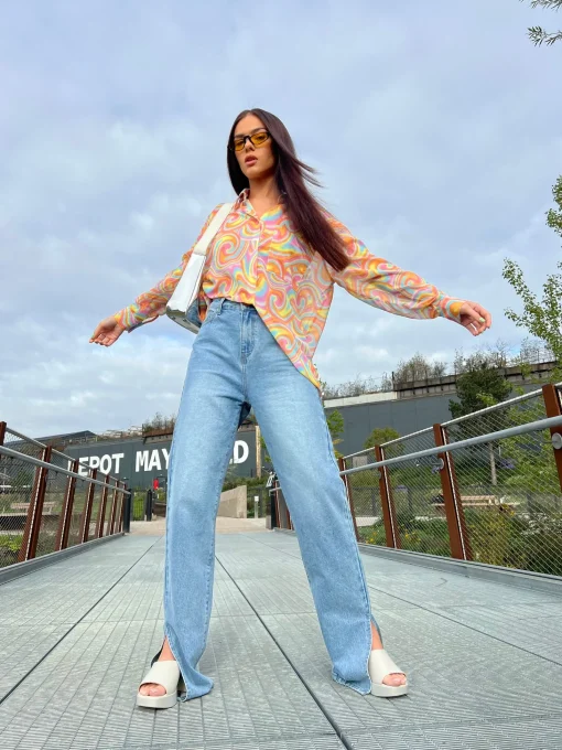 Glamorous Best Dressed Guest|Chic Escapes|Rainbow Swirl Button-Front Long Sleeve -shirt -