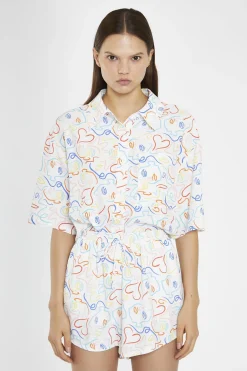 Glamorous Co-ords|Woven Shorts|Rainbow-Face Print Loose-Fit High Waisted-Shorts -