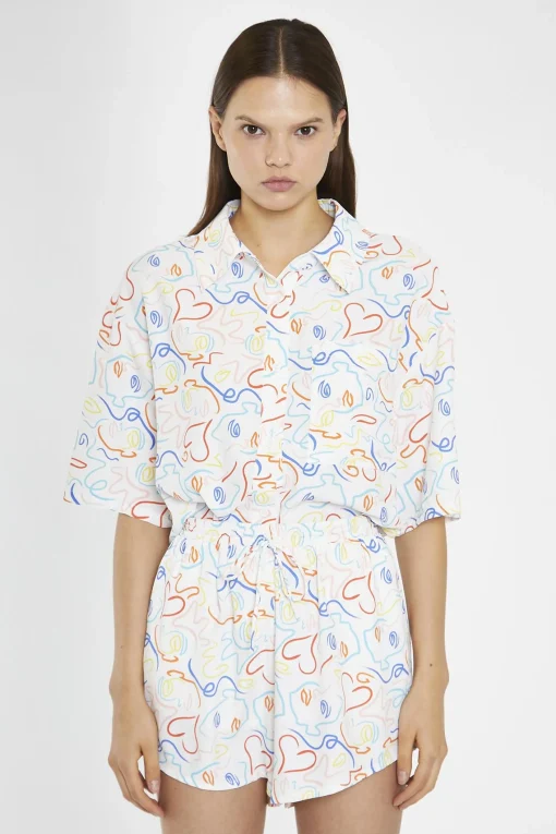 Glamorous Co-ords|Woven Shorts|Rainbow-Face Print Loose-Fit High Waisted-Shorts -