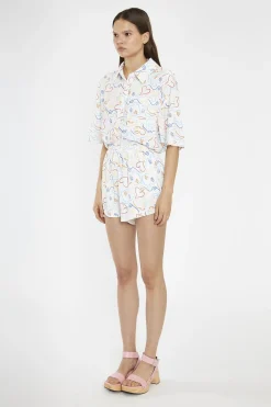 Glamorous Co-ords|Woven Shorts|Rainbow-Face Print Loose-Fit High Waisted-Shorts -