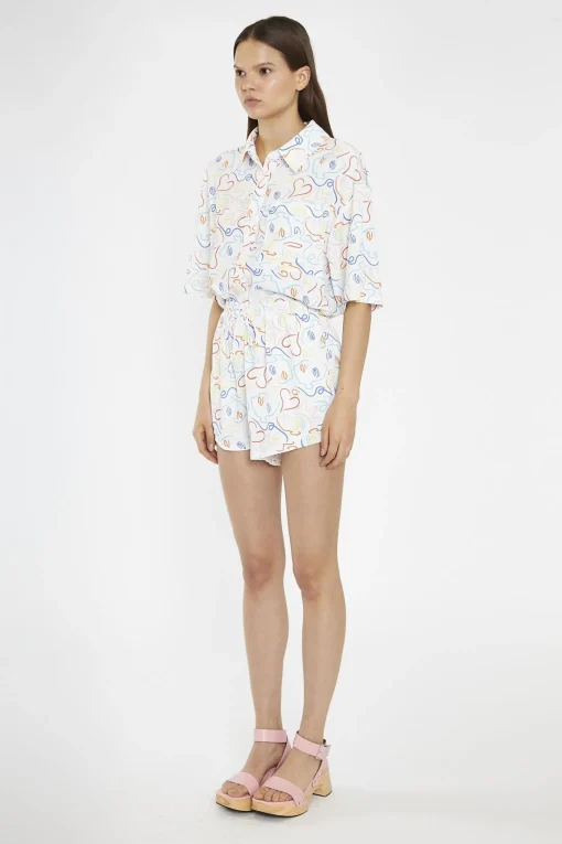 Glamorous Co-ords|Woven Shorts|Rainbow-Face Print Loose-Fit High Waisted-Shorts -