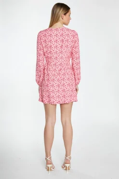 Glamorous Best Dressed Guest|Day Dresses|Raspberry Ditsy Button Front Long Sleeve Mini-Dress -