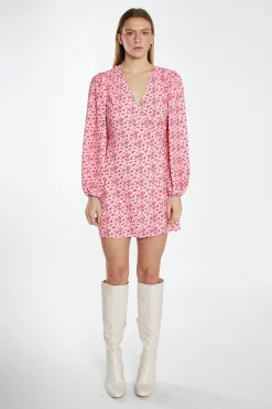 Glamorous Day Dresses|Wrap Dressses|Raspberry Ditsy V-Neck Wrap Mini Dress -
