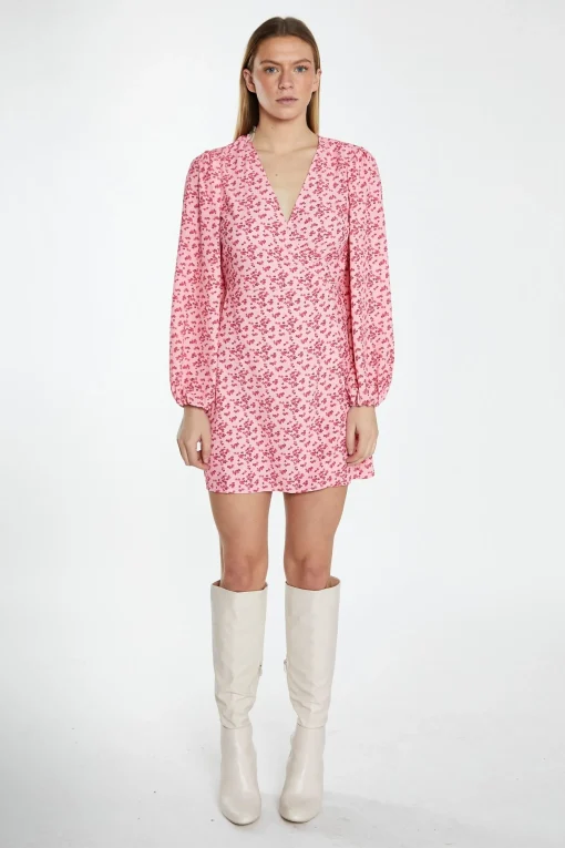 Glamorous Day Dresses|Wrap Dressses|Raspberry Ditsy V-Neck Wrap Mini Dress -